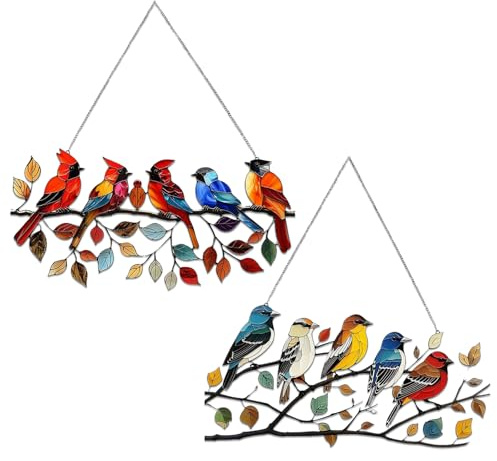 Ornement Jardin Extérieur - Ensemble d'Ornement Mural Jardin en Acrylique avec Oiseaux et Branches de Feuilles, Parfait pour l'Extérieur de Jardin - Clôtures Décoratives de Style Unique