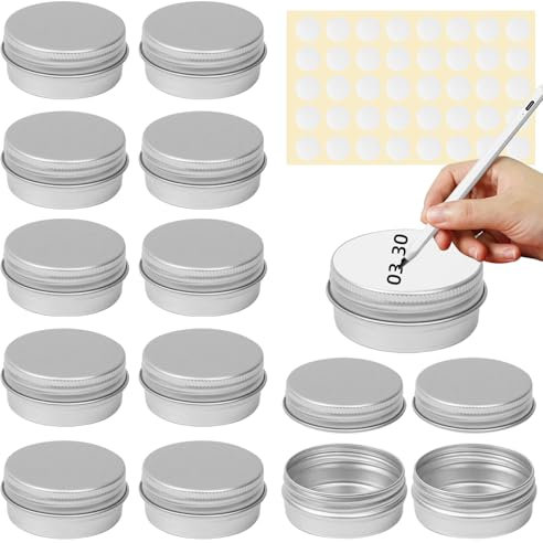 12 barattoli in alluminio da 15 ml, contenitori per unguenti, piccoli contenitori per cosmetici da riempire con balsamo per le labbra, piccoli barattoli con coperchio, per creme lozioni e cosmetici