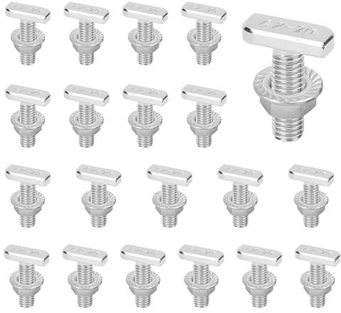 SMLOPLOM 20 tornillos M8 T y 20 tuercas hexagonales M8, acero inoxidable, juego de tornillos de cabeza de martillo para industria, montaje de muebles, construcción de máquinas, color plateado