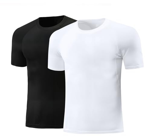Towintec Pojkar kort ärm tröja för sport T-shirt, snabb tuggning kompressionsbas, tröjbotten för löpning, gym, basket, fotboll, träning, Svart + vit, 12 �r