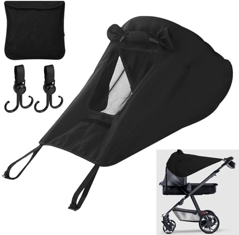 Byfoyif Pare Soleil Poussette Universelle, Protection Soleil Poussettes avec 2 Crochets, Protège-Soleil Poussette avec Fenêtre d'Observation, Couvertures Anti-UV pour Poussettes Étanche et UPF 50+