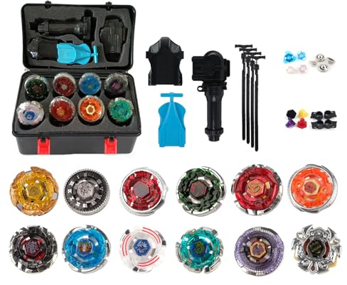 12Pcs Peonzas | Juego De Trompos De Combate De Giroscopio De Metal De 4D Fusion Model Evolution Combination Series con transmisor y asa-E