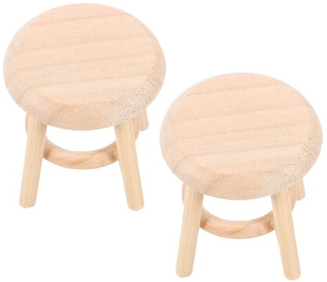 Yardwe 2 St DIY Mini Stol för Kök Vardagsrum och Lekscener Små Runda Trästolar för Dockhusmöbler och Kreativt Pyssel
