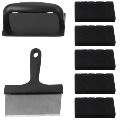 Kit de nettoyage de plaque de cuisson 7 pièces pour barbecue plat avec grattoir en acier inoxydable, brosse à poêle et éponge en maille pour barbecue Teppanyaki