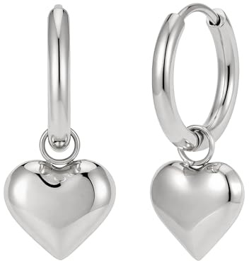 Cerchi argentati con ciondolo – Orecchini a cuore da donna in acciaio inossidabile 316L colore argento – resistenti all’acqua – orecchini pendenti (14 mm)