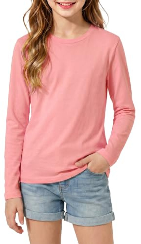 Ewbob Girls T-Shirts Kids Long Sleeve Top School Uniform Pink 11-12Y