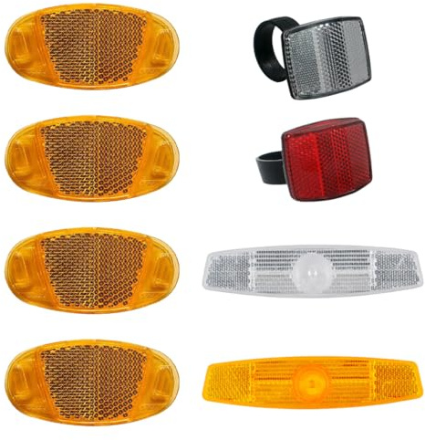 YIPFEN Lot de 8 Réflecteurs Vélo, Réflecteurs de Rayons en Orange et Blanc + Réflecteurs Rectangulaires en Rouge et Blanc, 4 Réflecteurs Universels Orange, pour Plus de Sécurité sur la Route