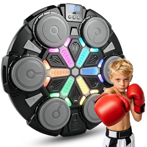 Mscredse Machine de frappe musicale pour enfants et adultes, cible de frappe intelligente Bluetooth murale, jouet d'entraînement avec gant de boxe, jouets pour garçons et filles de 3 ans et plus