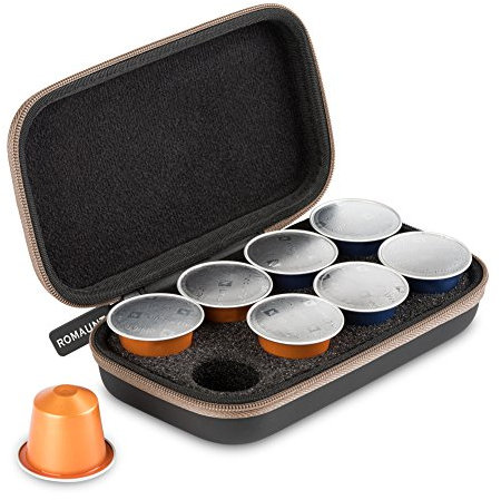 ROMAUNT Estuche Portátil para Cápsulas de Café Compatibles con Nespresso,Rígida Protector Bolsa de Almacenamiento Ligero Organizador,Compañero de Minipresso y Nanopresso(Marrón)
