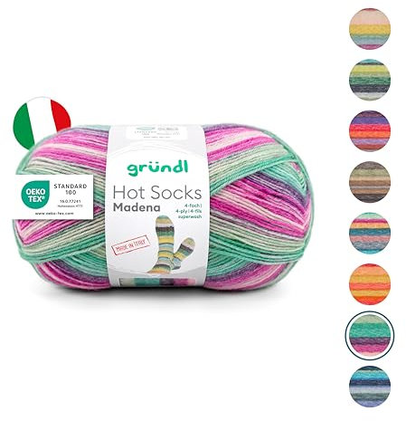 Gründl Wolle Hot Socks Madena 4-fach - Sockenwolle für 1 Paar Socken - Sockengarn - Weich und hautfreundlich - 75% Schurwolle, 25% Polyamid - 1 Knäuel 100 g / 420 m -Nadelstärke 2,5-3 - Berry