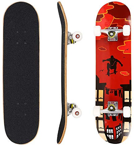 Hikole Skateboard, Komplettboard, Skateboard, Skateboard, Holz, 79 x 20 cm, kanadisches Ahorn, 86 A, für Anfänger, Kinder und Erwachsene