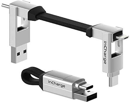 Rolling Square inCharge 6 - USB C Charger Cable, Lightning Cable for Smartphone, Universal Cable Charger 6 in 1, USB Plug, Silver, 15W