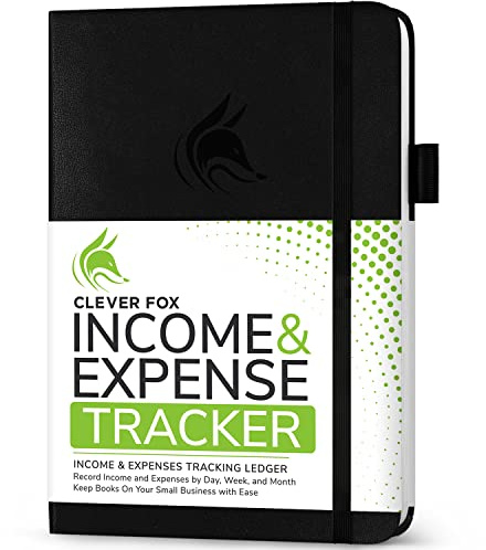 Clever Fox Income & Expense Tracker, Business Ledger 15 x 21cm Black | Bookkeeping & accounting notebook, Finance record log book, Budget planner & monthly bill organizer, Small business supplies