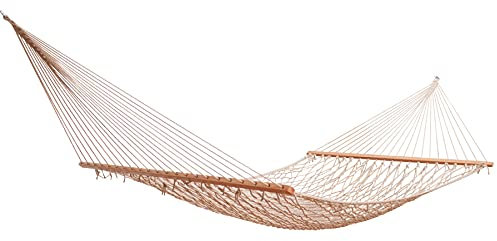 Bahamas Doppel-Stabhängematte, Netzhängematte Natur weiß mit Holzspreizstab wetterfest recycelt