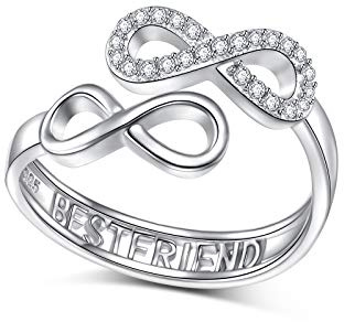 JZMSJF S925 Sterling Silver Infinity Love Best Friend Ring Adjustable Friendship Birthday Gifts for Women Size 10