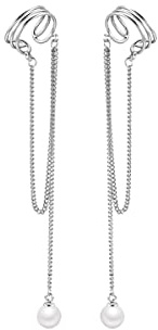 SLUYNZ Boucles d'oreilles manchette en argent sterling 925 sans trou pour femmes, boucles d'oreilles avec perles et glands, clip d'oreille, argent sterling, pas de pierres précieuses