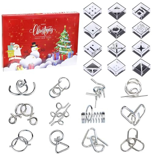 Casse-tête Calendrier de l'Avent, Calendrier de l'avent Adulte et Enfant Casse Tete Garcon,Métal Puzzles, Cadeaux Calendrier Avent de Noël pour Garçons Filles Enfants Cadeaux surprise de Noël
