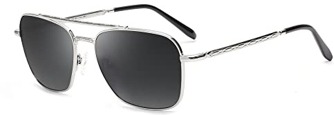 Jim Halo Square Pilot Sunglasses for Men Women, Premium Glass Lens Metal Shades Silver/Grey