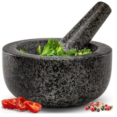 Set di pestello e mortaio, pietra naturale solida di alta qualità, essenziale per gli elementi essenziali della cucina e le creazioni culinarie, design durevole ed elegante di Zuvo