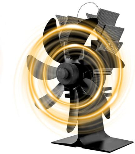 GAESHOW Ventilatore per camino, 7 fogli, senza corrente per stufa, ventilatore a calore per stufe a legna, circolazione silenziosa, aria calda, colore nero