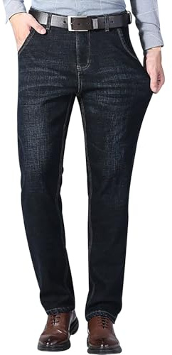 Bauzuoyo Jean pour homme - Pantalon thermique doublé - Pantalon d'hiver - Pantalon thermique stretch - Coupe ajustée - Avec doublure en polaire - Couleur unie - Décontracté - Denim - Fermeture éclair