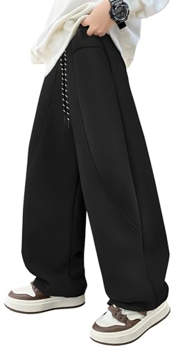 SEAUR Baggy joggingbyxor pojkar elastisk midja fritidsbyxor barn långa sportbyxor lösa träningsbyxor med fickor, svart, 158-164