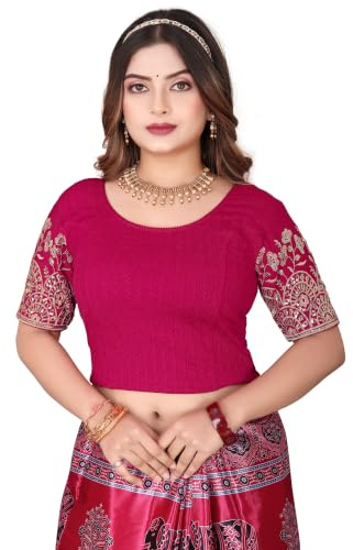 SEEANS Cotton Fabric Readymade Full Stretchable Blouse for Women (Rani Pink, 41 to 45 Bust)