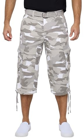 X RAY Herrshorts med bälte, långa cargoshorts för män, längd under knä, trekvartsbyxor (stora och långa shorts för män), 54