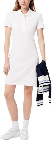 Lacoste Women's Short Sleeve Slim Fit Stretch Pique Polo Dress, White, 8