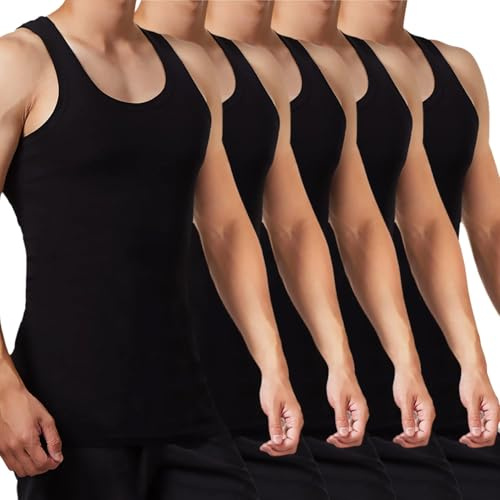 FALARY Mens Vest Tops Pack of 5 Tank Tops Fitted 100% Cotton