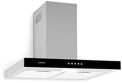 Klarstein Darya extractor de humos de pared - Clase A, 60 cm, extracción de 310 m³/h, 2 filtros de grasa de aluminio, 67 dB, acero inoxidable, frontal negro de vidrio acrílico, ventilación, plateado