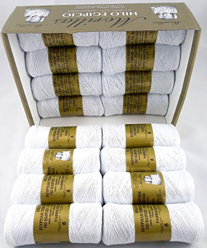 ▷ Pack de Zepelines de Algodón perlé 100% egipcio mercerizado para DIY y tejer a mano labores de ganchillo o punto con un acabado elegante. (16 unidades Perlé N8, Blanco)