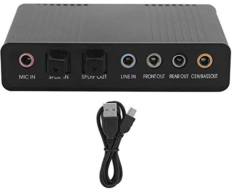 ASHATA Ljudkort, DM-HD10 USB 5.1 dator extern ljudkort ljudadapter för karaoke, USB-ljudkort, USB-ljudstyrenhet med MIC IN, främre out, SPDIF IN