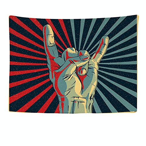 Ulticool - Appeso a Parete Decoración Casa - Rock Hand Music Retro Vintage - 200 x 150 cm Grande – Murales Alfombra Tapiz Pared - Tapices Decorativo para Habitacion Dormitorio Salon