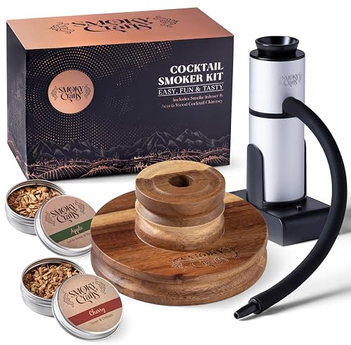 Rökigt hantverk akacia whiskyrökare kit med rökpistol för cocktails och träflisor (äpple och körsbär) – cocktail-rökkit – drinkrökinfusionskit (ficklampa krävs inte)