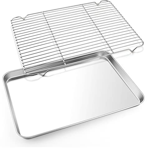 E-far Cookie Sheet with Rack Set, 18”x13” Baking Pan for Oven Roasting