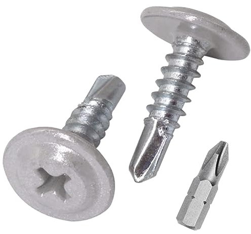 SKIR'CO - Tornillos autoperforantes (50 unidades, 4,2 x 16 mm, cabeza de armadura modificada Phillips, tornillo de chapa metálica, cabeza de oblea (50, aluminio blanco RAL 9006)