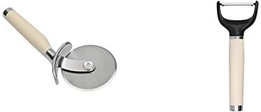 KitchenAid Stainless Steel Pizza Cutter - Almond Cream & Stainless Steel Y Peeler - Almond Cream
