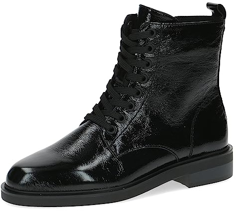 CAPRICE Damen Stiefeletten zum Schnüren aus Leder mit Reißverschluss, Schwarz (Black Naplak), 38.5 EU