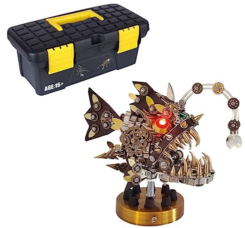 KAROON 3D Metall Puzzle, 3D Steampunk Mechanische Laterne Fisch Modell, Bunte Wechselnde Lampe Kreatives Trendy Spielzeug (700PCS)