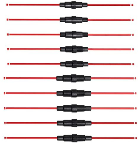 Aiqeer 10 Stück 32V 20A Schwarz Inline Glasrohrsicherungshalter Set, Auto AGC Glassicherungshalter mit 16 AWG Draht (5 Stück 5 X 20 mm + 5 Stück 6 X 30 mm)
