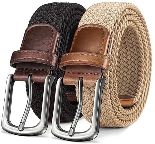 KEMISANT Elástico Trenzado Cinturón 2 Piezas, Cinturón Hombre Tejido Cinturón Golf para Hombres y Mujeres 35mm