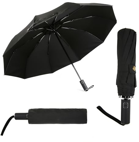 TECPEX Folding Umbrella Portable Windproof Automatic Compact Umbrella Strong Frame Lightweight for Travel Water UV Resistance (Black)
