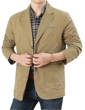 REHJJDFD Veste de costume blazer décontracté en coton pour homme, vêtements d'extérieur vintage, col en denim, veste en jean, kaki, 5XL