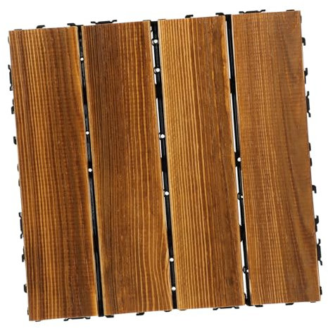 AUTSUPPL Interlocking Deck Tiles Outdoor Wooden Floor Tiles Garden Patio Balcony Carbonized Wood Flooring