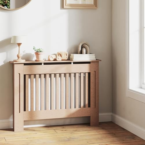 HOMCOM Cubre Radiadores Cubierta de Radiador Moderna 112x19x81cm Cubreradiador de MDF para Sala de Estar Dormitorio Madera Natural