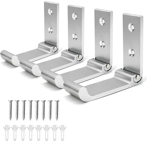 4 Pezzi Gancio Appendiabiti Pieghevoli, Gancio Montato a Parete, 90°Gancio Pieghevole, Appendiabiti da Parete per Porta di Alluminio, Con Viti, per Bagno Cucina Camera da Letto Ufficio, Argento