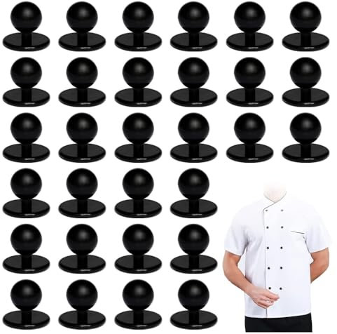 KOMUNJ 30 Stück Kugelknöpfe für Kochjacken YUTOU Standard-Kugelschnalle Knöpfe kochjacke Motivknöpfe Set Koch Knöpfe Jacke Küche Kochknopf Profi Kochknöpfe mit 11 mm Kopfdurchmesser, Schwarz