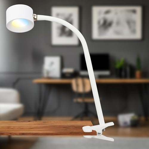 BRILONER - Lámpara de escritorio LED con batería recargable, extraíble magnéticamente, giratoria 360 grados, regulable, CCT, lámpara de lectura inalámbrica, lámpara de pinza, luz de pinza, 44cm