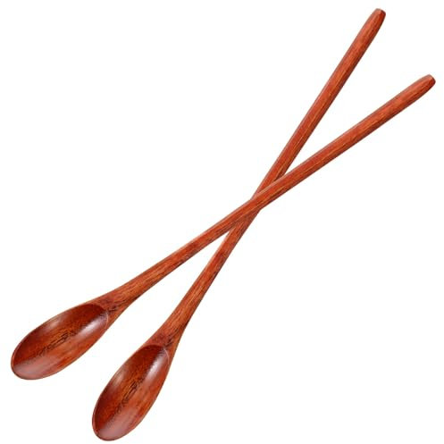 Lot de 2 cuillères en bois à manche long - Petites cuillères à café en bois - Cuillères à miel - Cuillères en bois - Cuillères à café faites à la main - Pour café, lait, thé - 20 cm